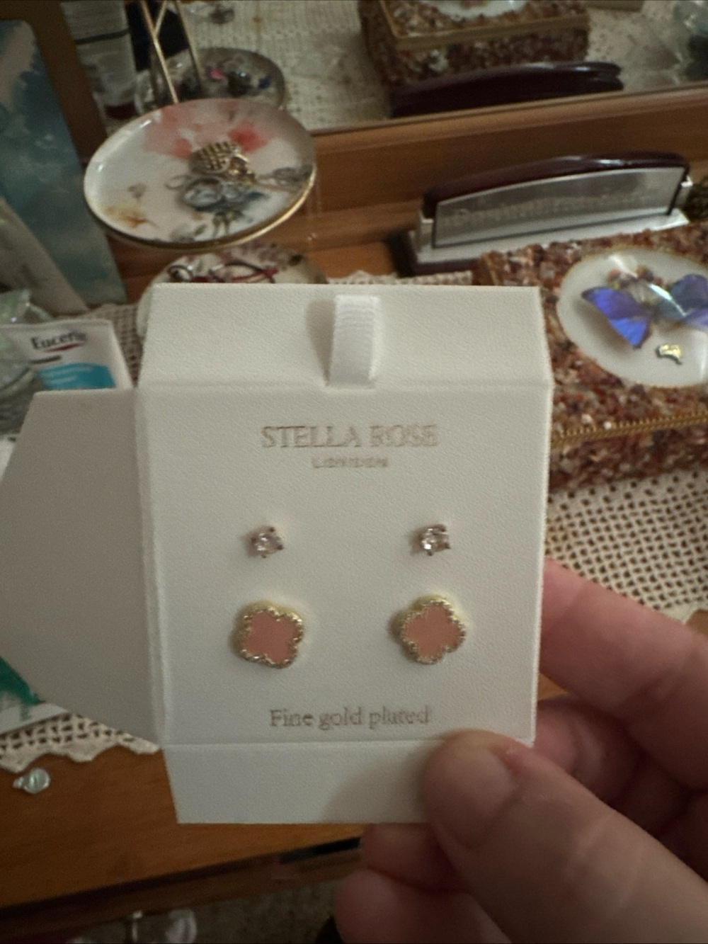 Pink Clover Gold-Plated Stud Earrings